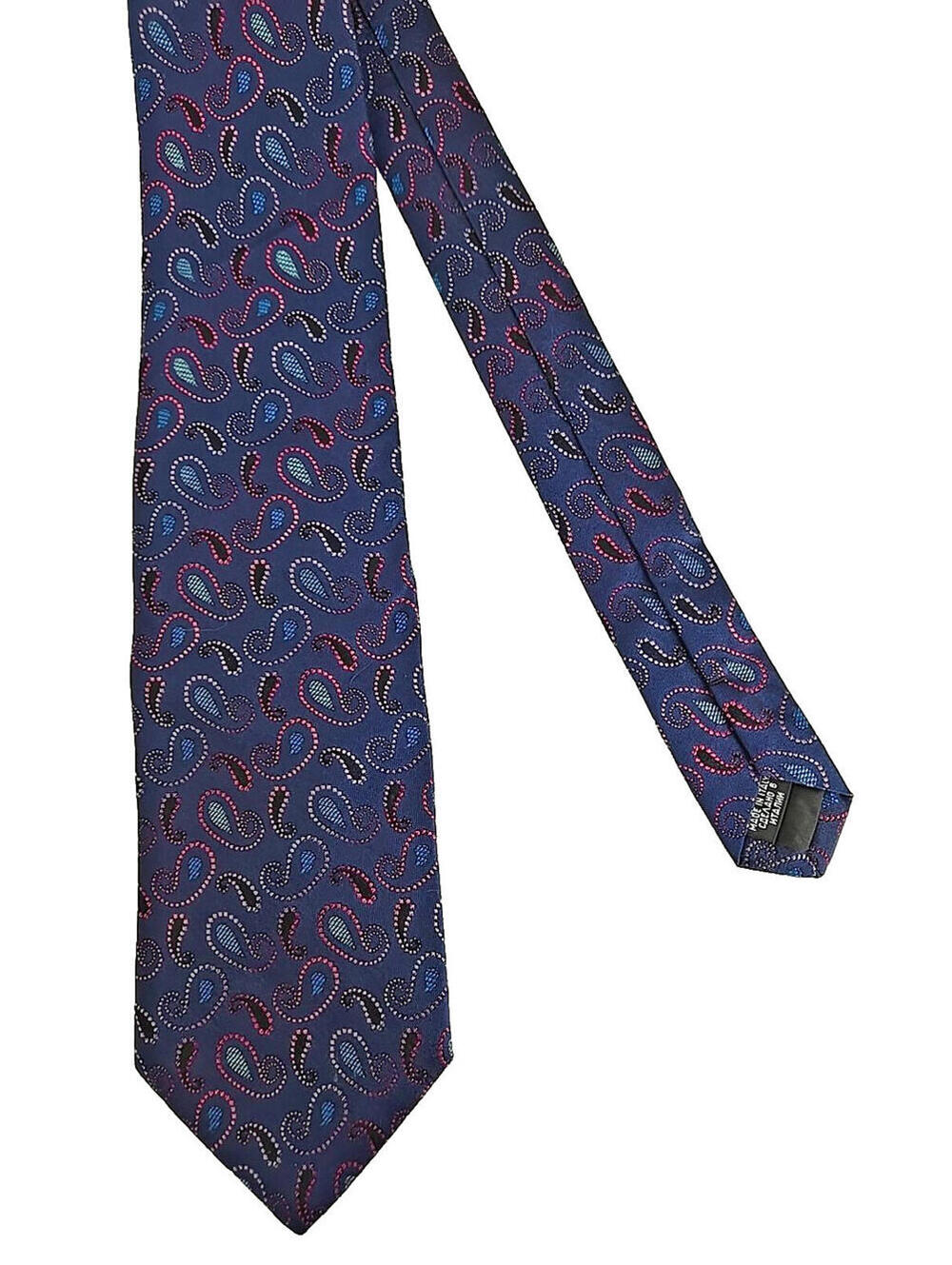 Boss by Hugo Boss Navy Blue Paisley Print 100% Silk Neck Tie 54" Made in Italy
